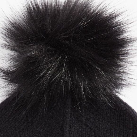 Nordstrom Faux Fur Cashmere Pompom Beanie, Black, 100% Cashmere NWT - Picture 3 of 5